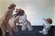 Felix  Vallotton three women and a young girl playing in the water Spain oil painting artist